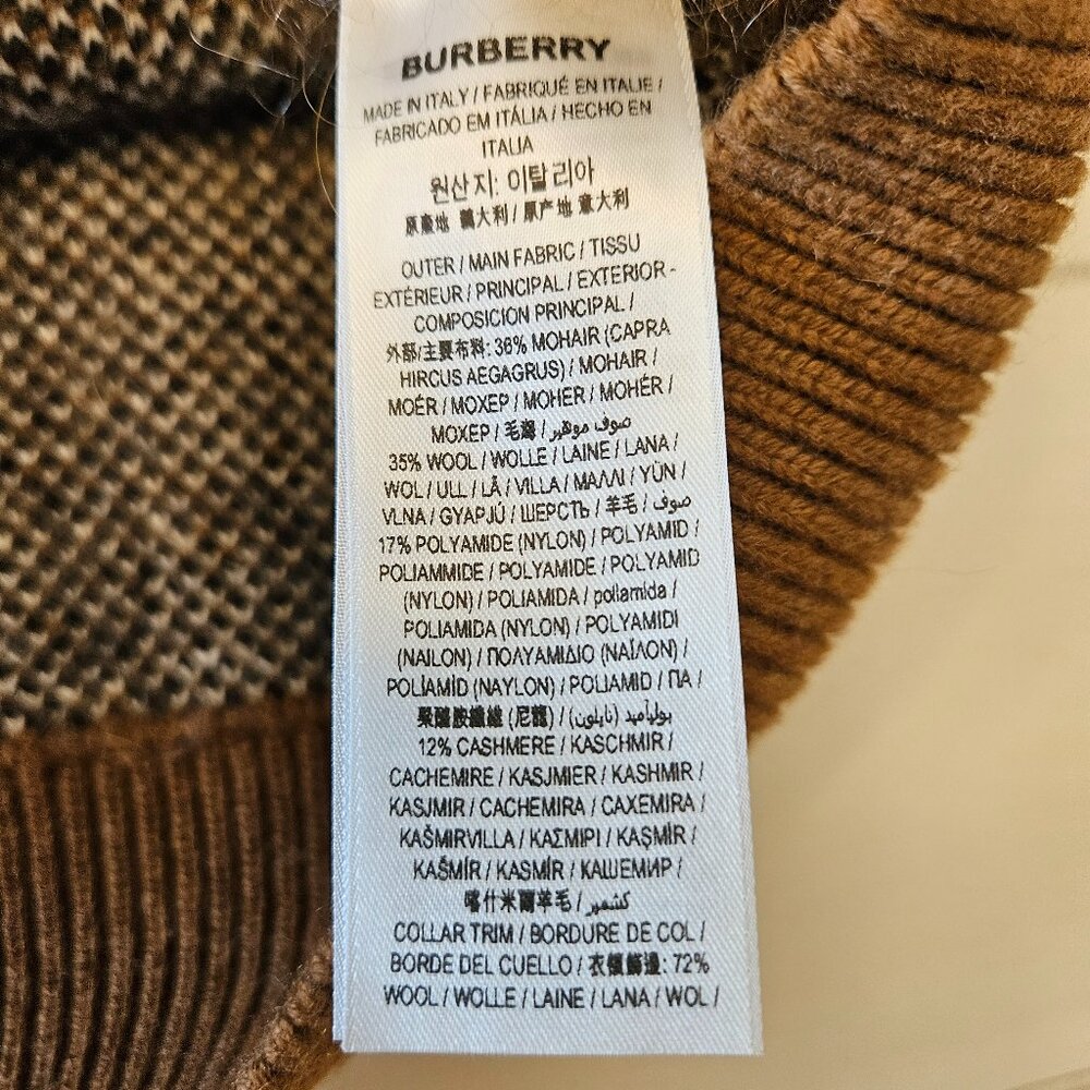 Burberry Mohair Cashmere Wool Blend Brown Checked Sweater - Size M - Picture 6 of 9